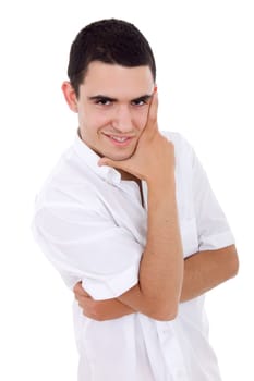 young casual man posing, isolated on white background
