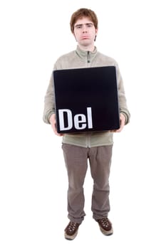 young casual man with the del key