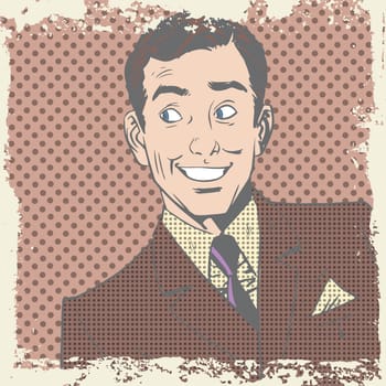 Smiling man lover flirts pop art comics retro style Halftone. Imitation of old illustrations. Delave effect old paper