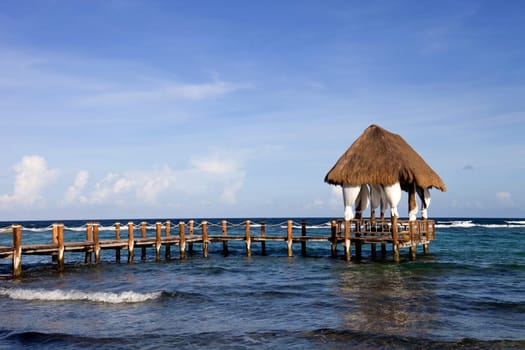 wooden dock at the caribbean sea at Yucatan Peninsula, Mexico