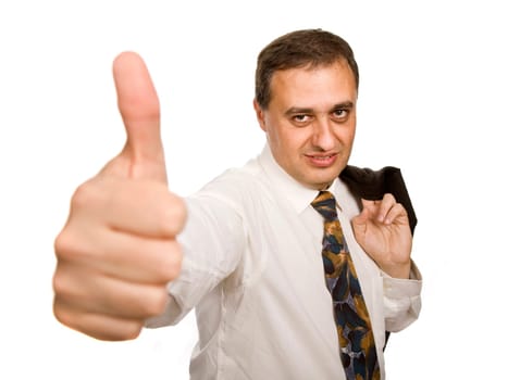 business man going thumb up, isolated on white