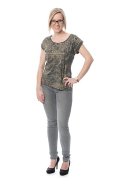 Young woman with glasses in jeans