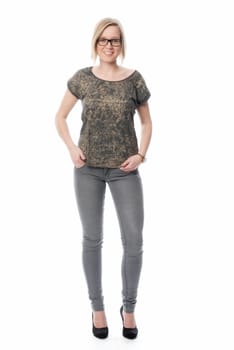 Young woman with glasses in jeans