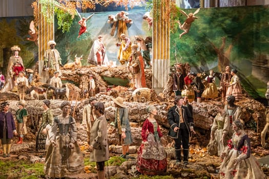 VENARIA REALE, ITALY - Circa January 2022: Italian crib - named presepe - with nativity. Traditional Christmas religious scene.