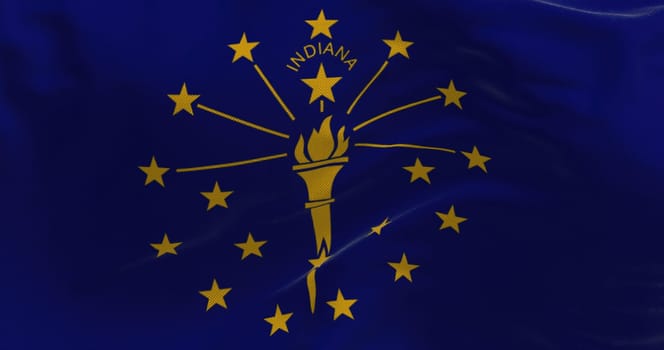 The US state flag of Indiana waving in the wind. Indiana is a U.S. state in the Midwestern United States. Democracy and independence.