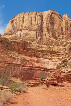 Massive Cliffs Over a Dry Stream Bed in The Grand Wash in Capitol Reef National Park in Utah