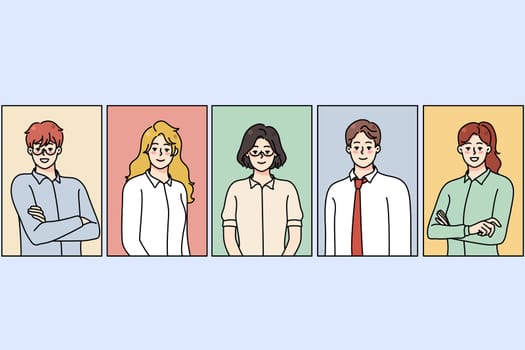 Portrait of diverse multiethnic employees or workers. Professional multiracial business group posing. Employment and recruitment. Vector illustration.