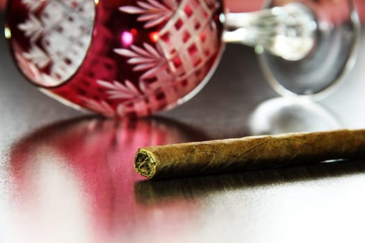 CIgar and wine glass