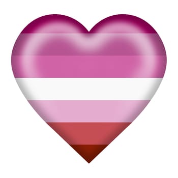 A Lesbian pride rainbow flag heart button isolated on white with clipping path 3d illustration