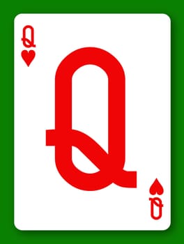 A Queen of Hearts 3d illustration playing card with clipping path to remove background and shadow