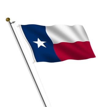 A Texas Flagpole 3d illustration on white with clipping path