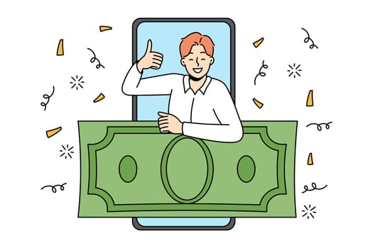 Excited man happy with online win