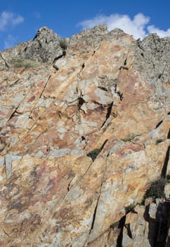 Peaks topped by quartzite rocks at Sierra de la Mosca, Caceres, Spain. Entire crest view