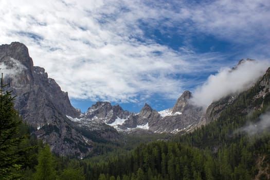 Landscape of Lienz Dolomites in Austria. Panorama of massive Alpine mountains. East Tyrol