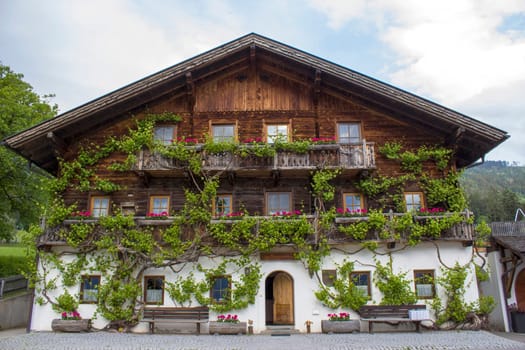 A traditional Austrian mountain farm house in the alpine village of Doelsach, East Tyrol, Austria