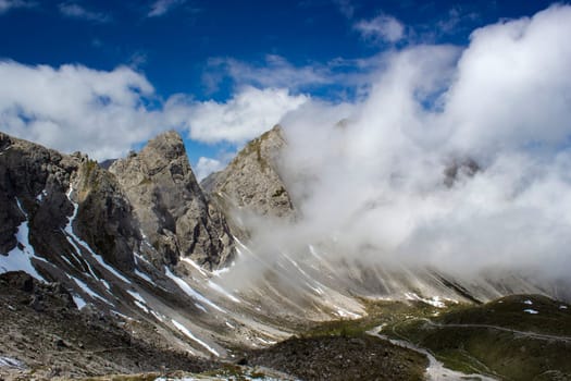 Landscape of Lienz Dolomites in Austria. Panorama of massive Alpine mountains. East Tyrol