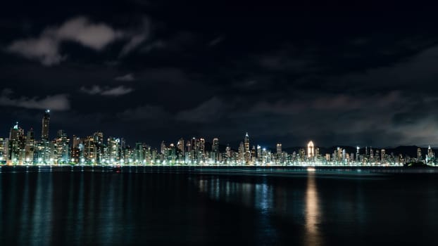 Nighttime view of Balneario Camboriu skyline.. Santa Catarina, Brazil
