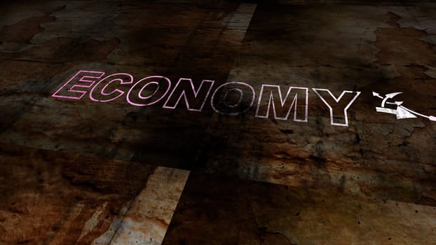 Economy and recession text on a crossroad in different ways of arrows,Economy and recession text on a crossroad in different ways of arrows
