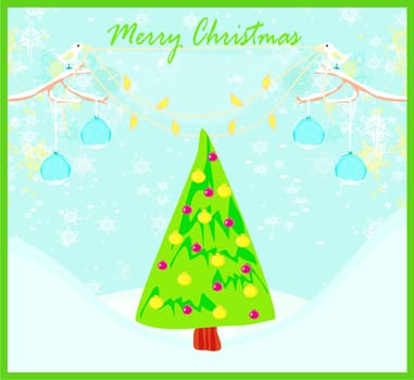 Christmas card with doves and mistletoe