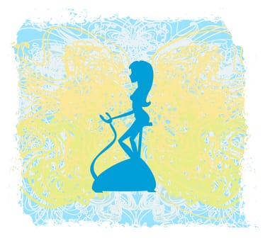 Girl on the exercise bike - Grunge Background