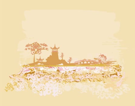 old paper with Asian Landscape