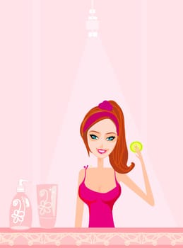 Cute woman applying moisturizer vector illustration