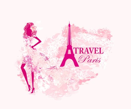 beautiful women Shopping in Paris - vector card