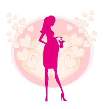 Beautiful pregnant woman on shopping for her new baby- abstract background