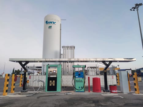 Merida, Spain - July 4th, 2022: Ham Natural Gas station in Merida, Spain. Liquefied natural gas service for transports