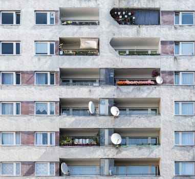 Berlin, Germany, June : Front view of apartment building with balconies