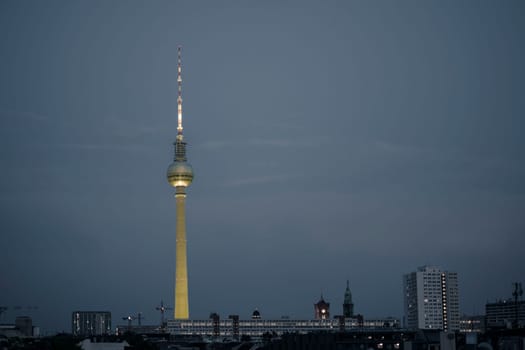 Berlin, Germany, June 2022: Berlin skyline during evening with Fernsehturm Berlin TV tower.