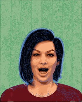 open mouth woman surprise expression cartoon surprised girl on green background 3D illustration