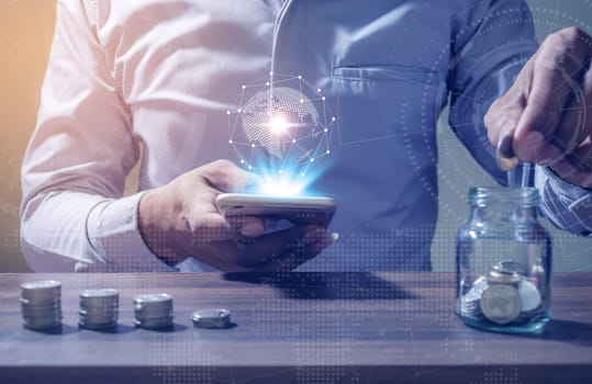 Online Banking Savings Concept, Online Investment Savings, Online Stock Investors, Internet Financial Transactions, Save Monney for Investors Using Internet to Trade Stocks or Trade Fund