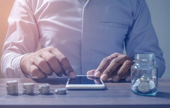 Online Banking Savings Concept, Online Investment Savings, Online Stock Investors, Internet Financial Transactions, Save Monney for Investors Using Internet to Trade Stocks or Trade Fund, Vintage style