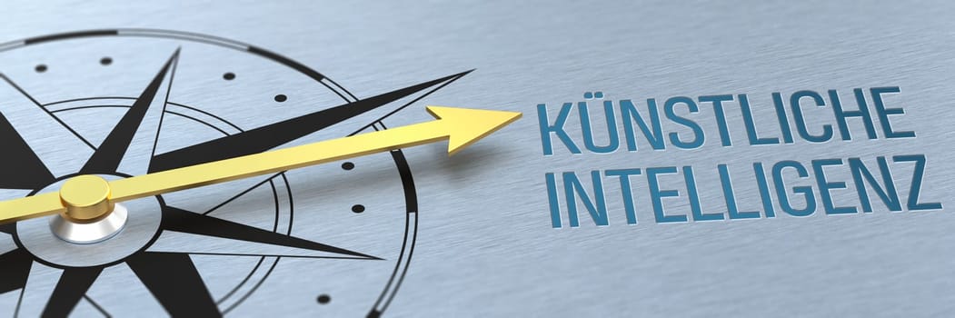 Compass needle pointing to the words Artificial Intelligence in german - Künstliche Intelligenz - 3d rendering