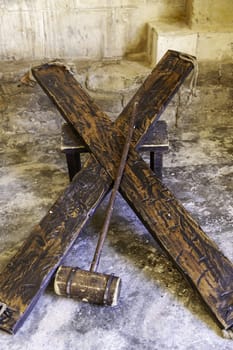Detail of old instruments of torture of the inquisition, pain and religion
