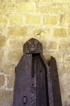 Detail of old instruments of torture of the inquisition, pain and religion