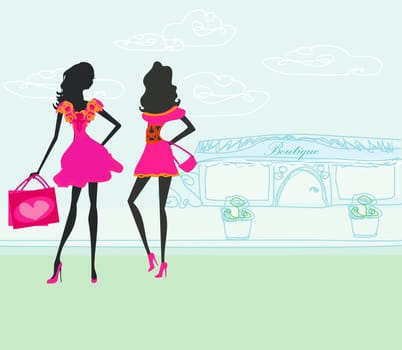 fashion silhouettes girls Shopping in the city