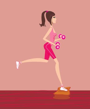 woman exercising with two dumbbell weights on her hands