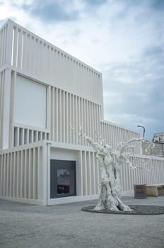 Caceres, Spain - Feb 23th, 2021: Helga de Alvear Foundation Caceres Visual Arts Centre, Extremadura, Spain. Camino Llano street building