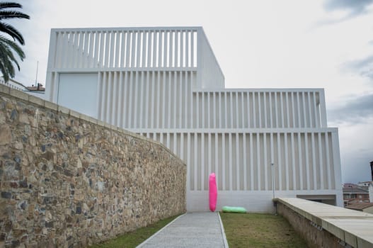 Caceres, Spain - Feb 26th, 2021: Helga de Alvear Foundation Caceres Visual Arts Centre, Extremadura, Spain. Camino Llano street building