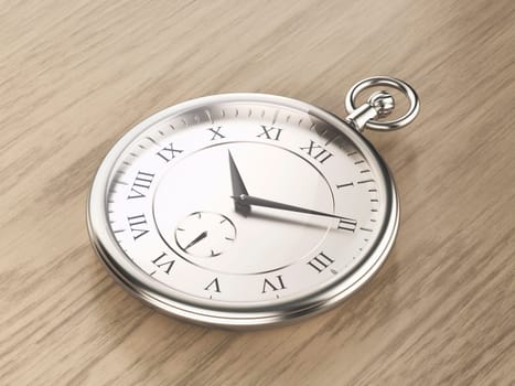 Luxury platinum pocket watch on wood background