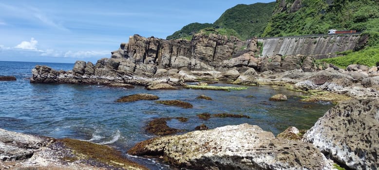 Nanya Strange Rocks, New Taipei City - Jul 27, 2022 : Strange rocks and rocks stretching hundreds of meters, can be said to be Bamboo Shoot Rock, Ice Cream Rock, Sea Dog Rock, etc. in the Natural Geology Classroom, Xinshi, Taiwan