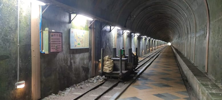 Baiji Tunnel, Taoyuan City - Jul 27, 2022 : Originally part of the north section of the cross-Taiwan No. 7 highway, the Japanese opened a special tunnel for pedestrians, air defense and evacuation in 1944, Taoyuan City, Taiwan