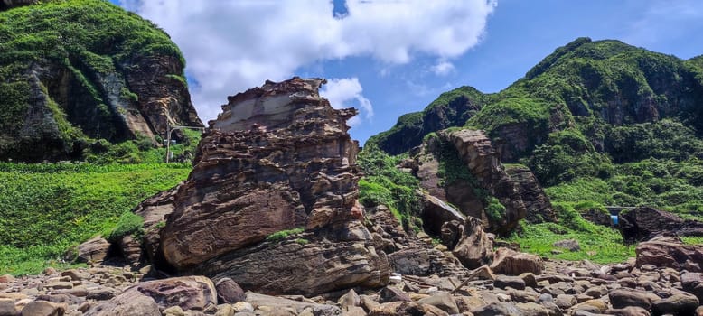 Nanya Strange Rocks, New Taipei City - Jul 27, 2022 : Strange rocks and rocks stretching hundreds of meters, can be said to be Bamboo Shoot Rock, Ice Cream Rock, Sea Dog Rock, etc. in the Natural Geology Classroom, Xinshi, Taiwan