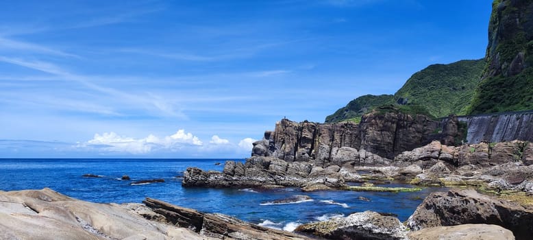 Nanya Strange Rocks, New Taipei City - Jul 27, 2022 : Strange rocks and rocks stretching hundreds of meters, can be said to be Bamboo Shoot Rock, Ice Cream Rock, Sea Dog Rock, etc. in the Natural Geology Classroom, Xinshi, Taiwan