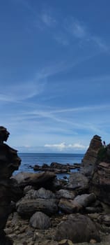Nanya Strange Rocks, New Taipei City - Jul 27, 2022 : Strange rocks and rocks stretching hundreds of meters, can be said to be Bamboo Shoot Rock, Ice Cream Rock, Sea Dog Rock, etc. in the Natural Geology Classroom, Xinshi, Taiwan