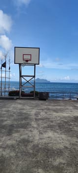 Daxi Daan Temple front basketball court, Yilan County - Jul 27, 2022 : Daxi Daan Temple front basketball court! Sitting on the dreamy sea view of Guishan Island, Yilan County, Taiwan