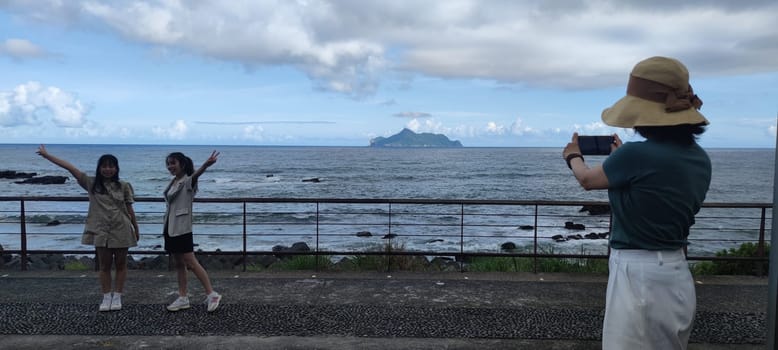 Daxi Daan Temple front basketball court, Yilan County - Jul 27, 2022 : Daxi Daan Temple front basketball court! Sitting on the dreamy sea view of Guishan Island, Yilan County, Taiwan