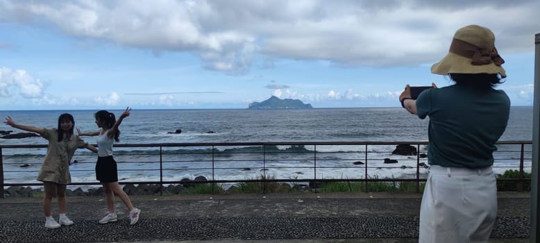 Daxi Daan Temple front basketball court, Yilan County - Jul 27, 2022 : Daxi Daan Temple front basketball court! Sitting on the dreamy sea view of Guishan Island, Yilan County, Taiwan